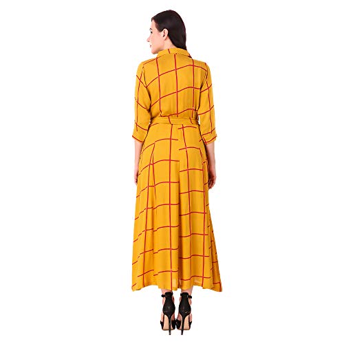 Image of MEVE Mustard Cotton Rayon Maxi Shirt Dress for Women