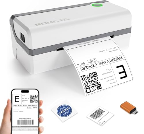 Rongta Bluetooth Thermal Shipping Label Printer, Wireless 4x6 Label Sticker Printer for Shipping Packages, Support Android, iPhone, Widely Used for Amazon, Shopify, Etsy, UPS