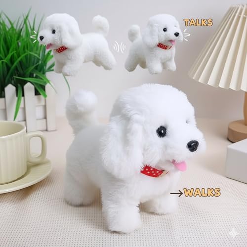 Image of GITGRNTH (2 Pcs White + Brown Walking Talking Dog Toy Jumping, Nose Twitch, Barking & Voice Repeat, Battery Operated Walking Talking Dog Toy with Sound for Girls & Boys & Kids & Toddlers