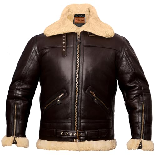 B3 Bomber Jacket Men Aviator Real Shearling Sheepskin Leather Winter Jacket4
