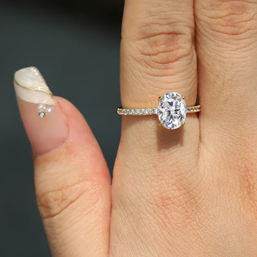 1ct/2ct/3ct Engagement Ring 925 Sterling Silver Oval Cut Moissanite/Cubic Zirconia 14K Gold Plated Rings Anniversary Eternity Wedding Band for Her Women Size 5-93