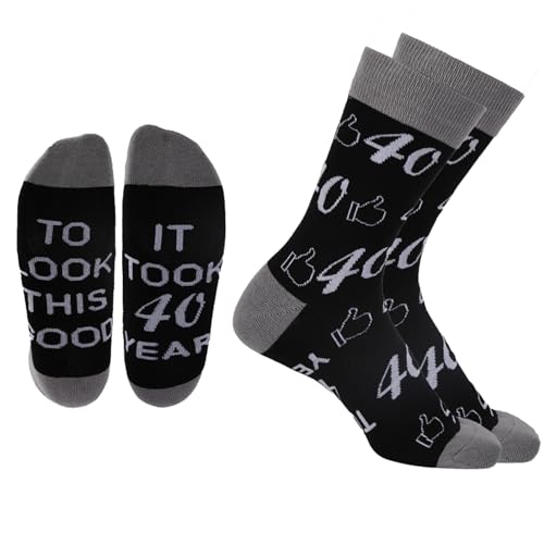 Zkxiyuan 40° 50° 60° 70° anno vecchio regalo di compleanno per uomo, personalizzato 1955 1965 1975 1985 idee regalo, novità divertenti calzini in cotone lunghezza polpaccio 9-11, Nero-40°, Taglia