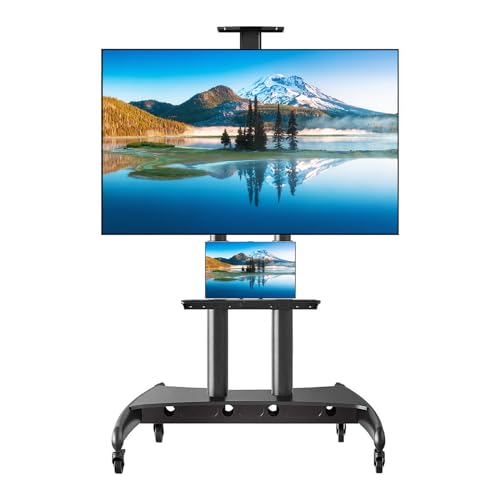 VAIDPRO Rolling TV Stand, Mobile TV Stand for 55 to 85 Inch Screens up to 200 Lbs, LCD LED OLED Plasma Flat/Curved Panels, Portable TV Stand with Wheels, Height Adjustable AV Shelf and Camera Tray