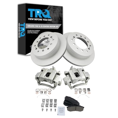 Image of TRQ Rear Brake Pad and Rotor Set Ceramic Vented Coated Rotors Calipers | For 2003-2009 Lexus GX470 2001-2007 Toyota Sequoia