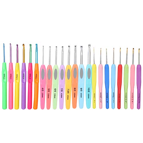 22Pcs/Set Crochet Hook Set, Aluminum Knitting Needles with Soft Handle for Yarn Knitting Crafts Needles