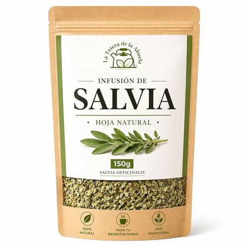 Salvia Infusion 150g – Hojas de Salvia Natural, Bienestar Femenino, Sensacion de Equilibrio y Cuidado Diario – La Tetera de la Abuela