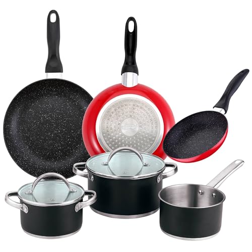 Juego de 3 sartenes San Ignacio Ø16Ø20Ø24cm + Batería de cocina 5pzs en acero