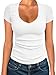 Albe Rita Women Short Sleeve T-Shirt Cap V Neck Shirts for Women Ribbed Casual Top Knit Slim Fit for Summer,White,M