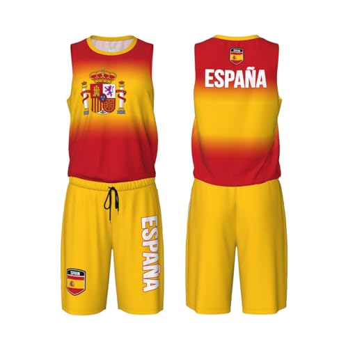 DABOYOZHZH Spain Emblem (2) Basketball Uniform Suit for Men Team Training Athletic Gradient Jersey White