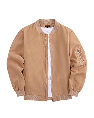 TURETRENDY Men's Suede Bomber Varsity Leather Jackets Lightweight Softshell Flight Full Zip Casual Coat2