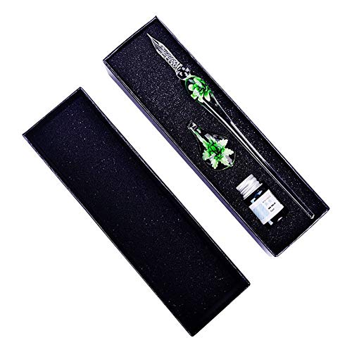 Wingbind Glass Dip Pen Gift Set,Novelty Flower Patterned Signature Pen with Holder Crystal Glass Calligraphy Dipping Pen Ink Set Bussiness Offices School Stationery Present Set