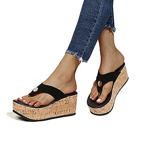 BTKD Infradito Donna Mare Alte Ciabatte Ragazza Estive con Zeppa Sandalo da Spiaggia Mare Piscina Pantofole Donne Chiuse con Tacco Sandali per Escursionismo All'aperto,Nero,36