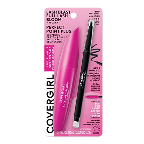 Covergirl Lash Blast Full Lash Bloom Mascara, Very Black & Perfect Point Plus Eyeliner Pencil, Black Onyx (Pack of 1)