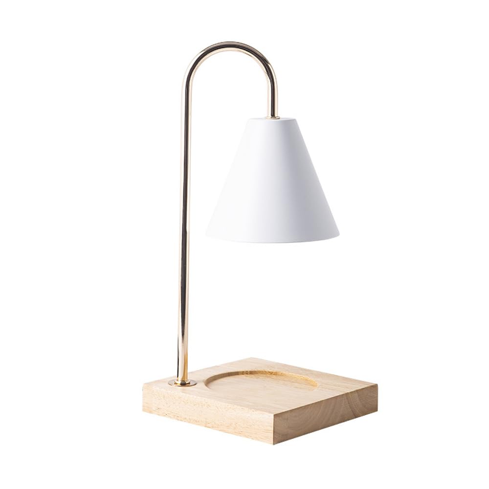JENERY Candle Warmer Lamp with Wood Base, European Romantic Aromatherapy Lamp, Candle Lamp Warmer for Home Bedroom Decor (White)