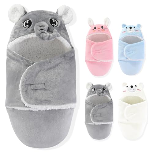 Image of Swaddles for Newborns,Personalized Baby Sleep Sack,Infant Cute Plush Receiving Blanket 0-6 Months for Girl Boy (Gray Elephant)
