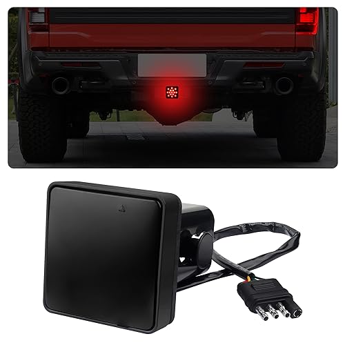 carleef 15 LED Trailer Hitch Brake Light 12V Red Lights Smoked Tail Lights Fits 2 Receiver with 4-pin Adapter Hitch Light Automotive Exterior Accessories for Truck Trailer SUV (Black)