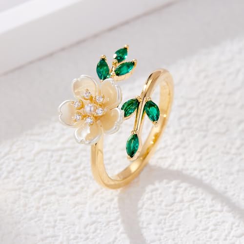 18K Gold Plated Leaf Ring for Women, Adjustable Floral Wrap Finger Ring Nature Inspired Boho Jewelry, Open Band Wedding Gift, Comfort Fit No Tarnish2