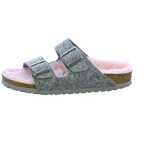 Birkenstock Arizona Grau Happy Lamb Rosa Wollfilz