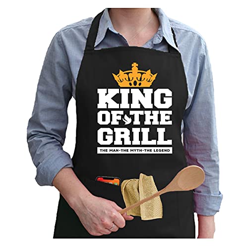 APASIN: King of the grill the man the myth the legend Apron with 2 large pockets - Gift for Your Dad, Your Father, Your Grandpa, Your Husband, Your boy friend - (Black)â€¦