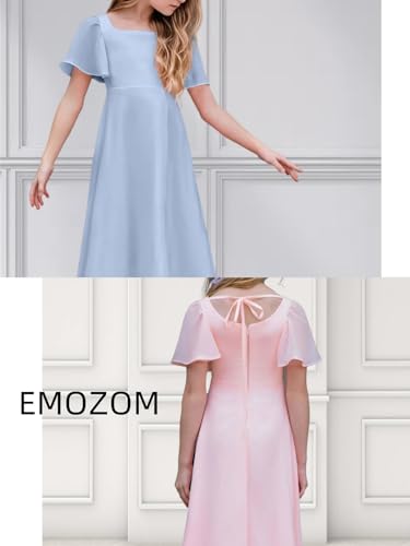 Chiffon Flower Girls Dresses Ruffle Sleeve Junior Bridesmaid Dress Girls Wedding Party Dress4