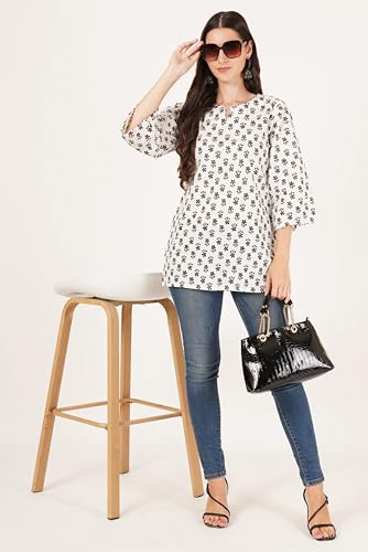 Image of Amazon Brand - Anarva Jaipuri Cotton Printed Short Kurti for Women