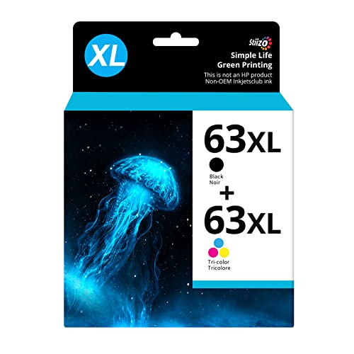 63XL Ink Cartridges 2 Pack Combo Pack for HP, 63XL Ink Cartridge High-Yield Remanufactured Works with DeskJet 2130 2132 3630 Envy 4512 4520 OfficeJet 3830 4650 4655 5252 5255 5258(1Black,1Color)
