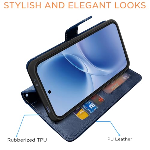 Image of Pikkme Flip Cover for Vivo V70 FE 5G | Dual-Tone PU Leather Finish | Wallet Style & Stand | Magnetic Flip Case (Navy & Light Blue)