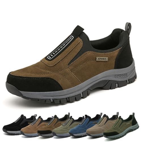 COITROZR Zapatillas Hombre Sin Cordones,Zapatillas Senderismo Hombre Transpirables Y Ligeras Con Soporte De Arco, Antideslizantes Para Caminar, Trekking Y Actividades Al Aire Libre(Dark brown,42 EU)