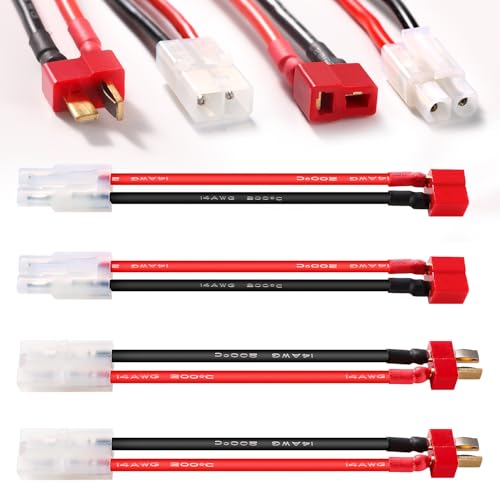 YIXISI 4 Pièces Compatibles avec Tamiya vers Deans T Câble Adaptateur, Compatibles avec Tamiya Connecteur vers Prise Type T Connecteur, avec 10cm 14AWG...