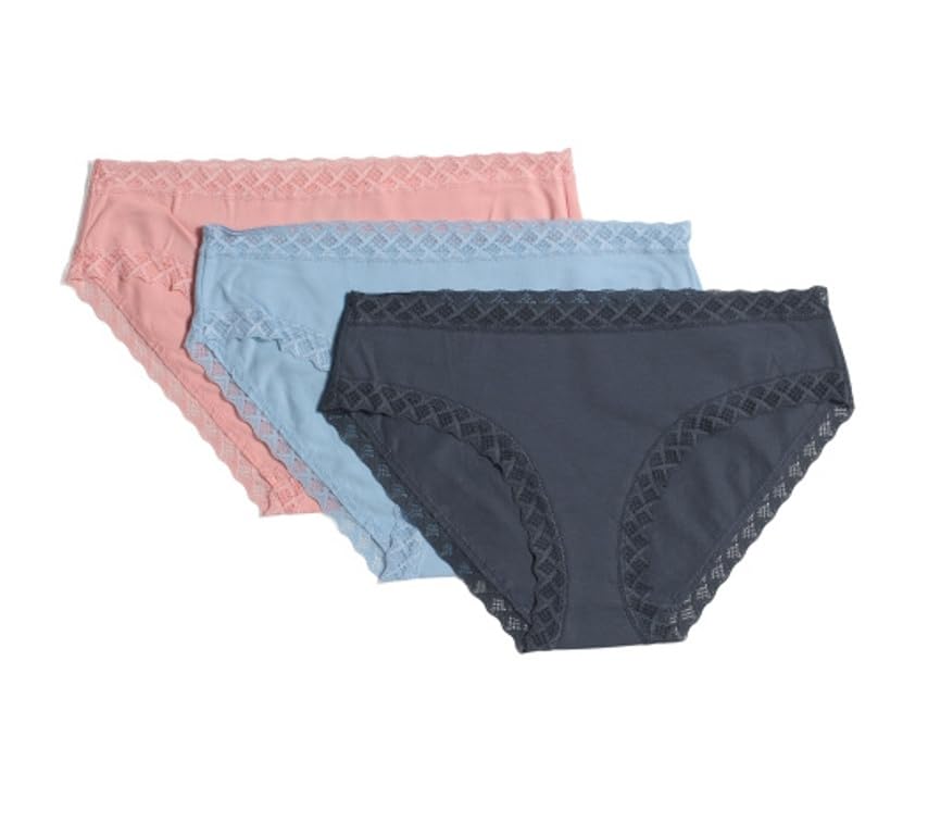 Image of Natori Women's Bliss Girl Brief 3-Pack Panties, Ash Navy /Paradise /Peach Pink