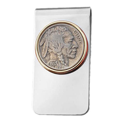 US 1937 Indian Head Buffalo Nickel 5 Cent Coin Two Toned Money Clip New