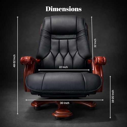 Image of Lakdi The Furniture High-Back Pure Leather Office Chair with Recliner, Swivel, Adjustable Height, Armrests, and Lumbar Support for Boss /Director & Executive - 111011282 BLK PL