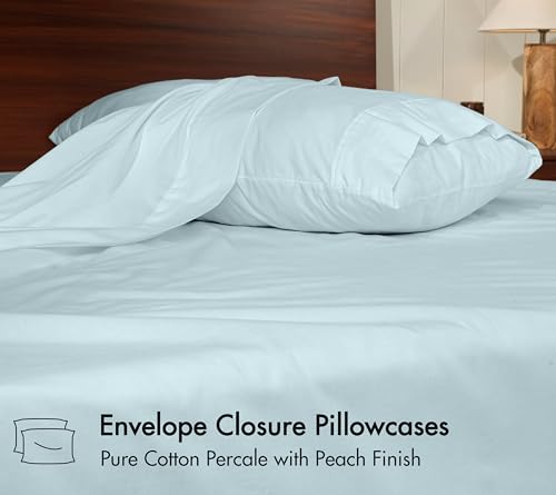 Image of RUVANTI 100% Cotton Percale Sheets Twin - Crisp Cooling Summer Bed Sheets for Hot Sleepers, Deep Pocket 14 inch, Soft Peach Finish, Breathable & Durable Hotel-Style 3 Piece Set, Spa Green