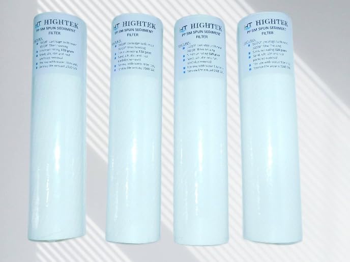 HIGHTEK 10 Inch High Density Spun Pre-Filter (5 Micron PP Spun) Cartridge Compatible for 10 Inch Pre-Filter Housing of All Water Purifiers | Pack of 4 Spun 120 gram