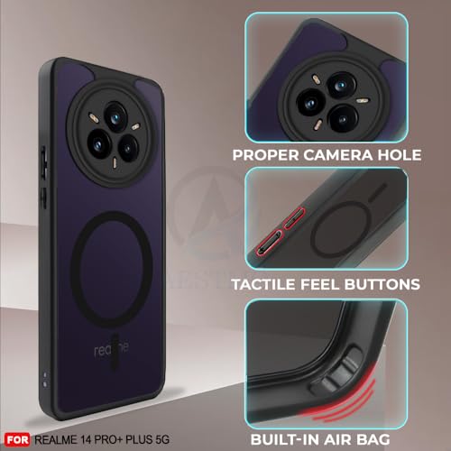 Image of AESTMO Realme 14 Pro Plus 5G Back Cover | 360 Protection | Matte Frosted Hard Back Translucent | Compatible with MagSafe Accessories for Realme 14 Pro Plus 5G (Smoke Black Matte PC+Black TPU Bumber)