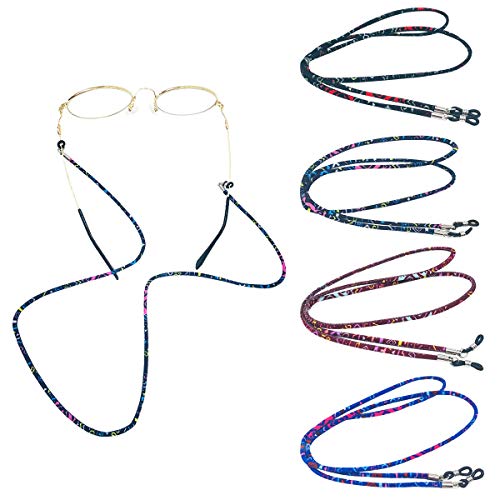 Folaxshoo Eye Glasses Holder Straps Sports Eyeglasses Chains Durable Cotton Eyeglass Strap Lanyard Cords Around Neck Eyewear String Anti-Slip Rope Sunglass Retainer Spectacle for Women Men (4 Pieces)