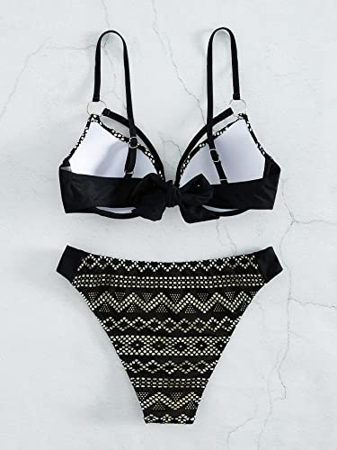 Soly Hux Bikini Sets For Women Printed Underwire Tie Back Bikini Bathing Suits 2 Piece Swimsuit Black Geometric Print L #TOP1