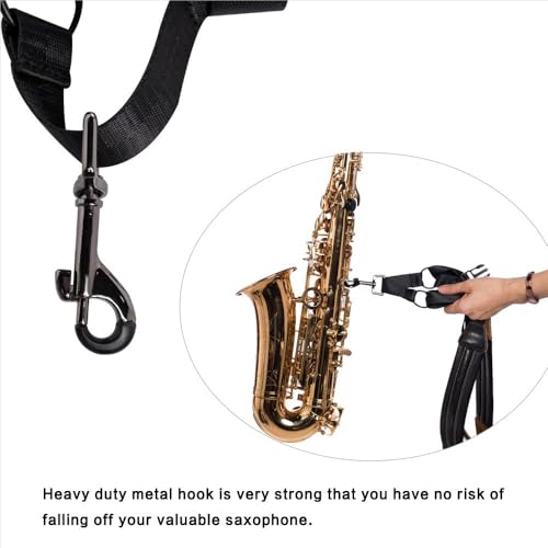 rayzm saxophone strap universal double shoulder leather strap for sax adjustable padded harness strap for alto tenor baritone saxophone large size