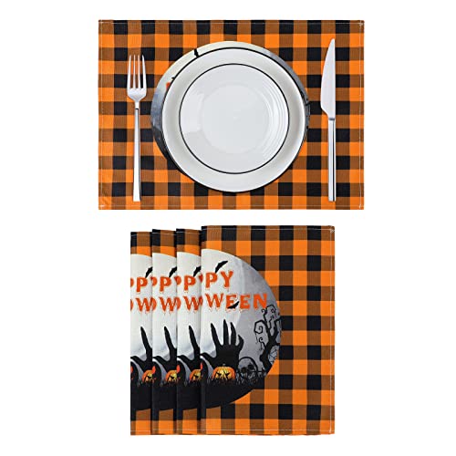 Image of Placemats Set of 6 Halloween Pumpkin Kitchen Table Mats Set of 4 Halloween Ghost Marble Kitchen Accessories Non Slip Placemats Scary Pumpkin Set of 4
