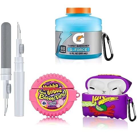for AirPods Pro 2 Case Cute [3-Pack], Funny Airpod Pro 2 Case Food 3D Cartoon Silicone Case Compatible for AirPods Pro 2nd Gen Case with Cleaner Pen (Sport Water+Purple Potato+Bubble Gum) (Funny) Cover