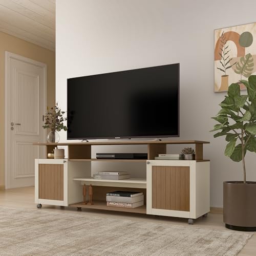 Rack para TV até 75 polegadas 2 portas e rodizios IPANEMA cor Cinamomo/Off white - Artely
