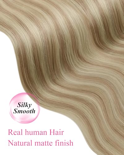 Image of YoungSee Hair Extensions Tape in Blonde, Human Hair Tape in Extensions Light Blonde Highlight Ash Blonde, Silky Straight, Tape Extensions Remy Hair, 18 Inch 20pcs 50g, for Everyday Wear