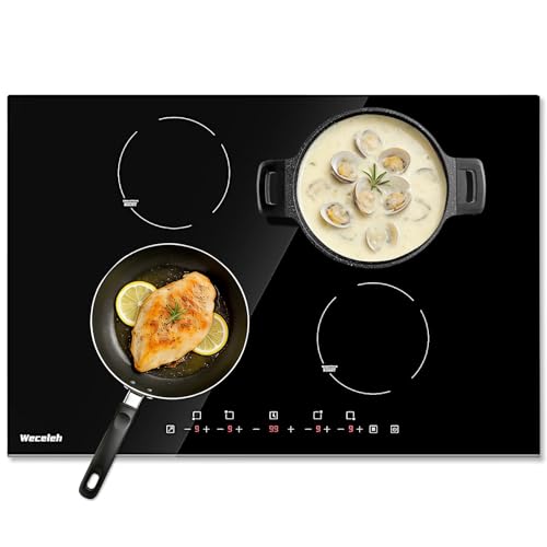 Weceleh 30 Inch Induction Cooktop 4 Burner, Drop in Electric Stove Top with Power Boost, 9 Power Levels, Touch Control, Timer, Child Lock, Overheat Protection,7000W, 220-240V Induction StoveTop