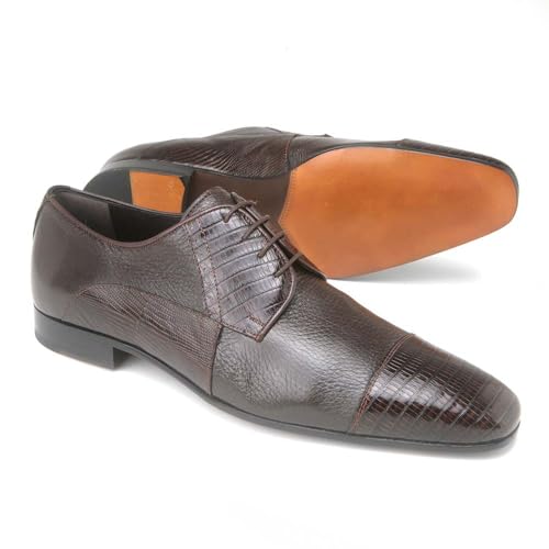 Image of Mario Manzoni Brown Genuine Deer Skin & Lizard Print Oxford Shoes - Size 12=45