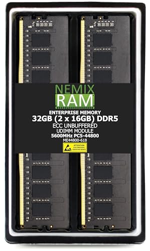 32GB 2X16GB DDR5 5600MHZ PC5-44800 2Rx8 1.1V CL46 288-PIN ECC Unbuffered UDIMM NEMIX RAM Memory KIT