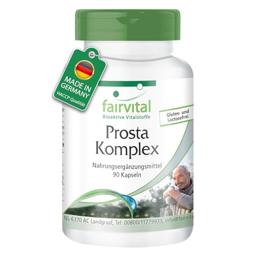 Fairvital | Complexe de la prostate - boite de 3 mois - végan - dosage élevé - 90 capsules - avec le sélénium, le zinc, saw palmetto, le lycopène, le bêta-sitostérol et Opuntia