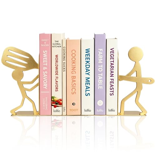ENCIMART People Gold Bookends Decorative Metal Book Ends for Shelves