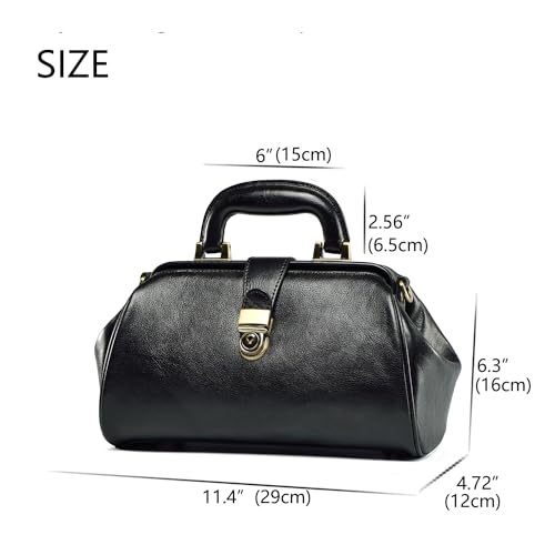 Image of Genuine leather women's bag retro doctor's bag handmade foreskin layer cowhide Shoulder bag buckle type women's bag