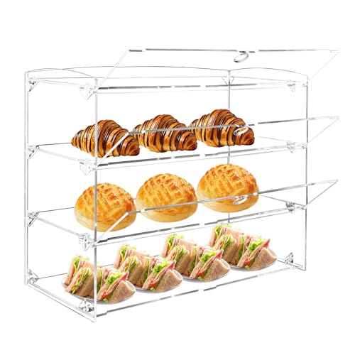 Fhmidic 3-stöckige Gebäck-Vitrine, Acryl-Thekenvitrine Bäckerei-Vitrine 48.5x23x40cm, Acryl Vitrine für Sammlerstücke Figuren, Bäckerei Konditorei Vitrine für Cupcakes Kekse Brot Minikuchen Donut