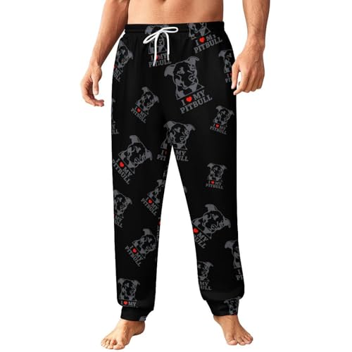 I Love My Pitbull Mens Athletic Workout Jogger Sweatpants for Men with Pocket and Drawstring XS